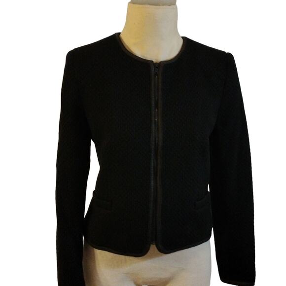 Alice + Olivia Jacket Sz SP Black LAMB LEATHER TRIM Puff Quilted Blazer Regency - Picture 5 of 16